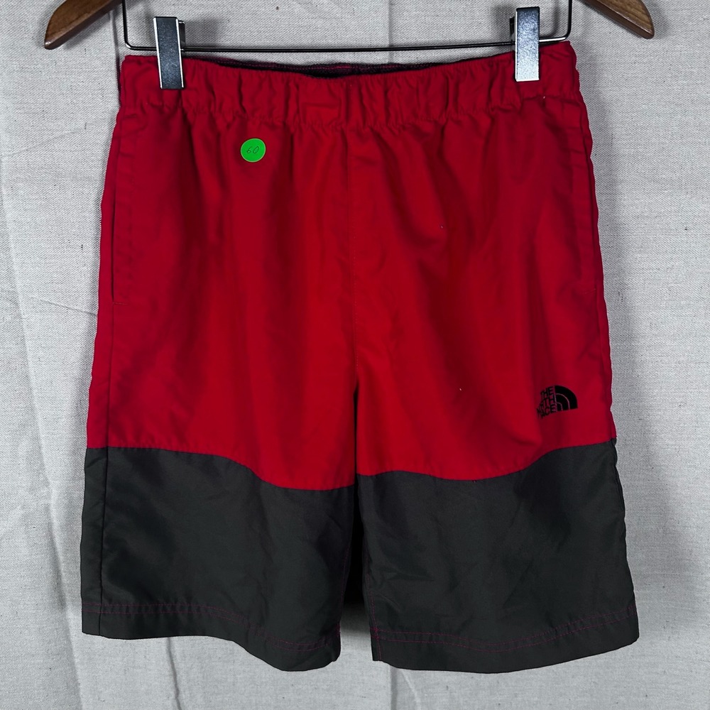 The North Face Boys Red Gray‎ Board Shorts L 14/16 Swim Trunks Mesh Lining